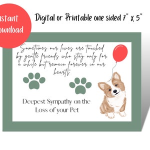 Druckbare digitale Beileidskarte Hund, Verlust eines Hundes, Hund Beileidskarte, Sofort Download