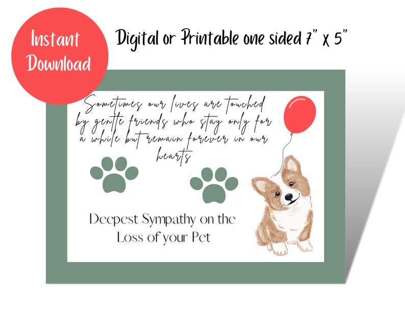 Printable Digital Dog Sympathy Card, Loss of a Dog, Dog Condolences ...