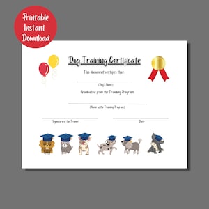 Cane, Certificato di addestramento del cucciolo, Stampabile divertente, Classi di cuccioli di cane, Laurea del cane, Download istantaneo, PDF, PNG