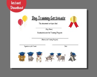 Printable Dog Training Certificate - Etsy
