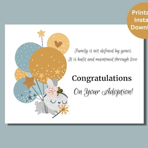 Tarjeta de Adopción, Imprimible, Felicitaciones por la Adopción, Adopción Infantil, Niño o Niña, Descarga Instantánea