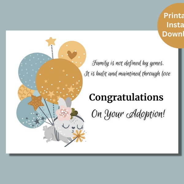 Adoption Card, Printable, Congratulations on Adoption, Child Adoption, Boy or Girl, Instant Download