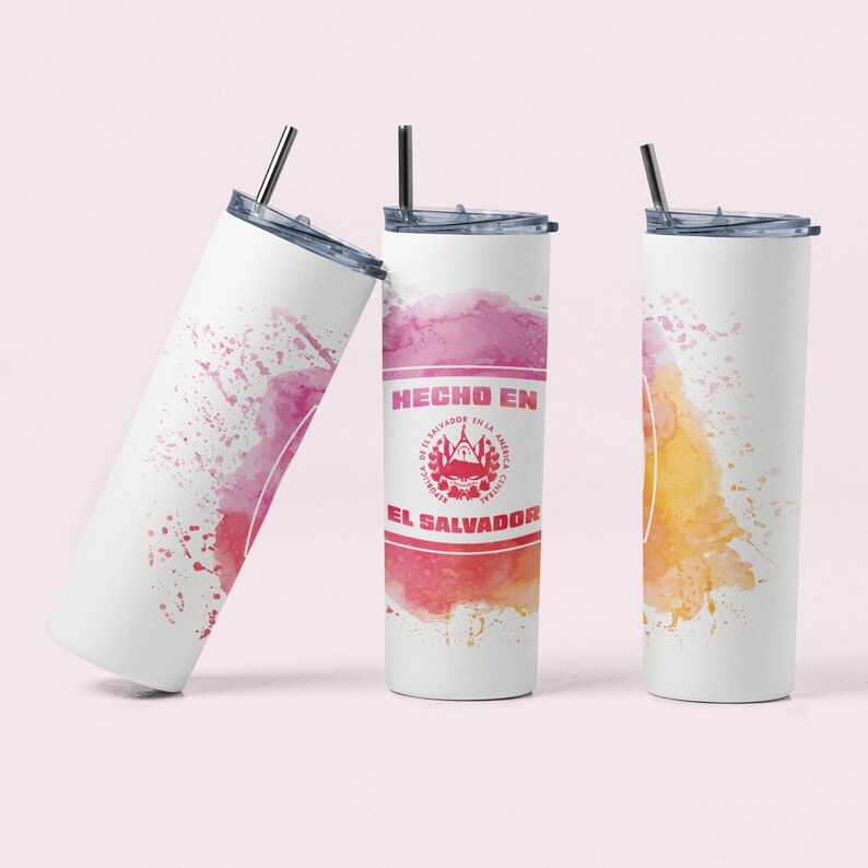 Made in El Salvador Seal Tumbler Design, Seamless, Watercolor, Skinny