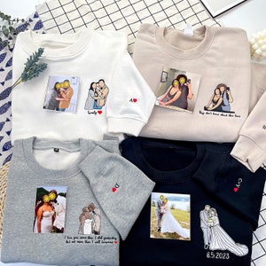 Sweat brodé personnalisé Sweat à capuche brodé personnalisé Portrait photo personnalisé Chemise brodée personnalisée Portrait sans visage de famille Cadeau Couple