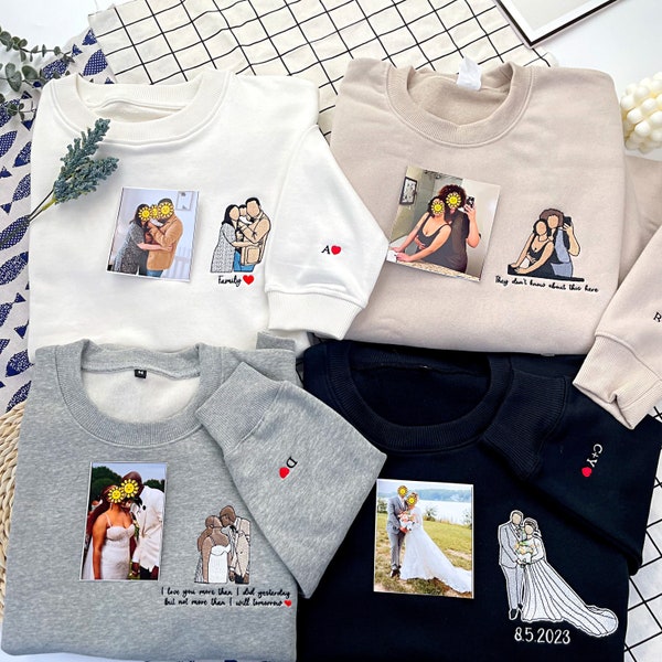 Individuell gesticktes Sweatshirt Individuell bestickter Hoodie Individuell gesticktes Foto Porträt Individuell gesticktes Hemd Familie Gesichtsloses Porträt Geschenk Paar