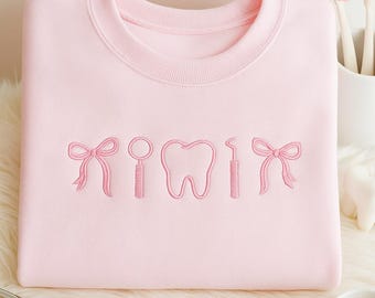Embroidered Dental Icons Sweatshirt, Dental Hygienist Icon Shirt, Dental Graduation Gift, Dental Hygienist Coquette Shirts, RDH Gifts