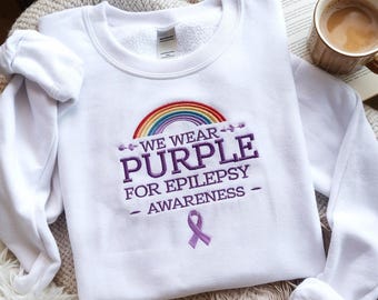 Embroidered Epilepsy Awareness Crewneck Sweatshirt, Purple Ribbon Gift
