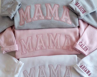 Personalized Mama Sweatshirt with Kid Names on Sleeve, Mothers Day Gift, Birthday Gift for Mom, New Mom Gift, Minimalist Cool Mom Sweater
