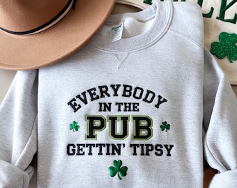 Embroidered St. Patrick's Day Sweatshirt, Funny Pub Design