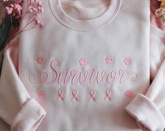 Breast Cancer Embroidered Sweatshirt, Warrior Pink Ribbon Sweatshirt, Breast Cancer Survivor Hoodie, Breast Cancer Awareness Hoodie