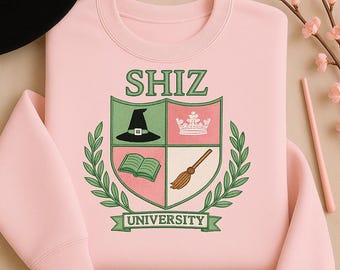 Embroidered Wicked Musical Shiz University Sweatshirt, Wicked Defy Gravity Shirt Wizard Broomstick, Changed For Good Witch Pink And Green
