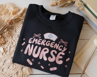 Embroidered Coquette Bow Emergency Nurse Sweatshirt