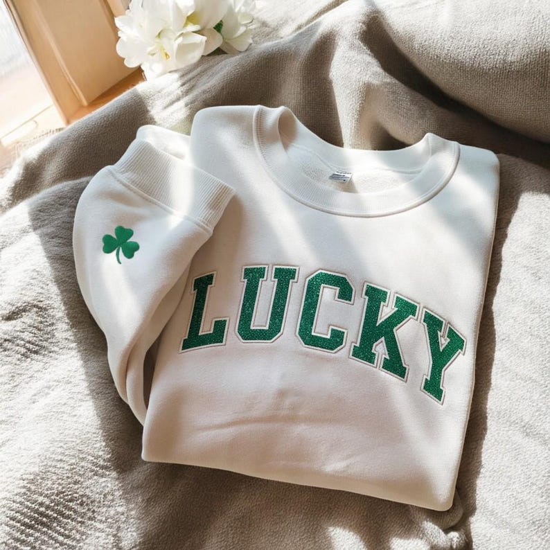 Embroidered Glitter Lucky Sweatshirt, St. Patrick's Day Crewneck image 4
