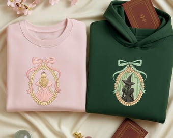 Embroidered Wicked Movie Inspired Pink & Green Couple Sweatshirt, Changed For Good Shirt, Wizard Of Oz Shirt, Wicked Birthday Girl Gifts Tee
