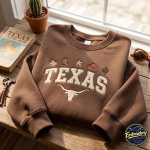 Sudadera bordada de Texas, camiseta con estampado de cuernos largos al estilo western.