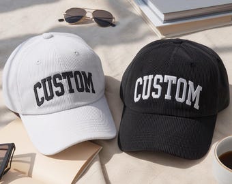 Custom Embroidered Corduroy Hats, Personalized Dad Hat, Custom Text Hat, Gift For Her, Mama Hats, Christmas Gift, Bachelor Trip Hat