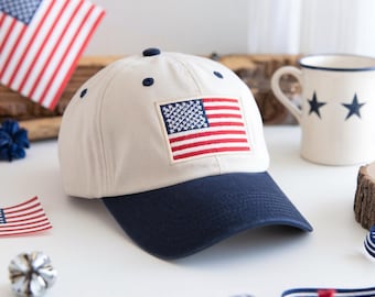Embroidered American Flag Trucker Cap, Floral Brim Snapback, Patriotic USA Embroidered Hat, Independence Day Cap, Fourth of July Cap