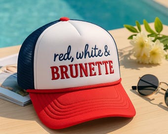 Rood wit en brunette geborduurd schuim trucker pet, 4 juli borduurhoed, USA trucker pet, Amerikaanse pet, religieus geschenk, Independence Day