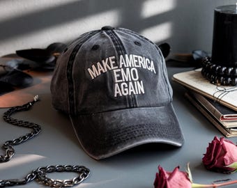 Embroidered Make America Emo Again Hat Embroidered Baseball Dad Cap MAGA Hat, Emo Hat, Golfer, Gift