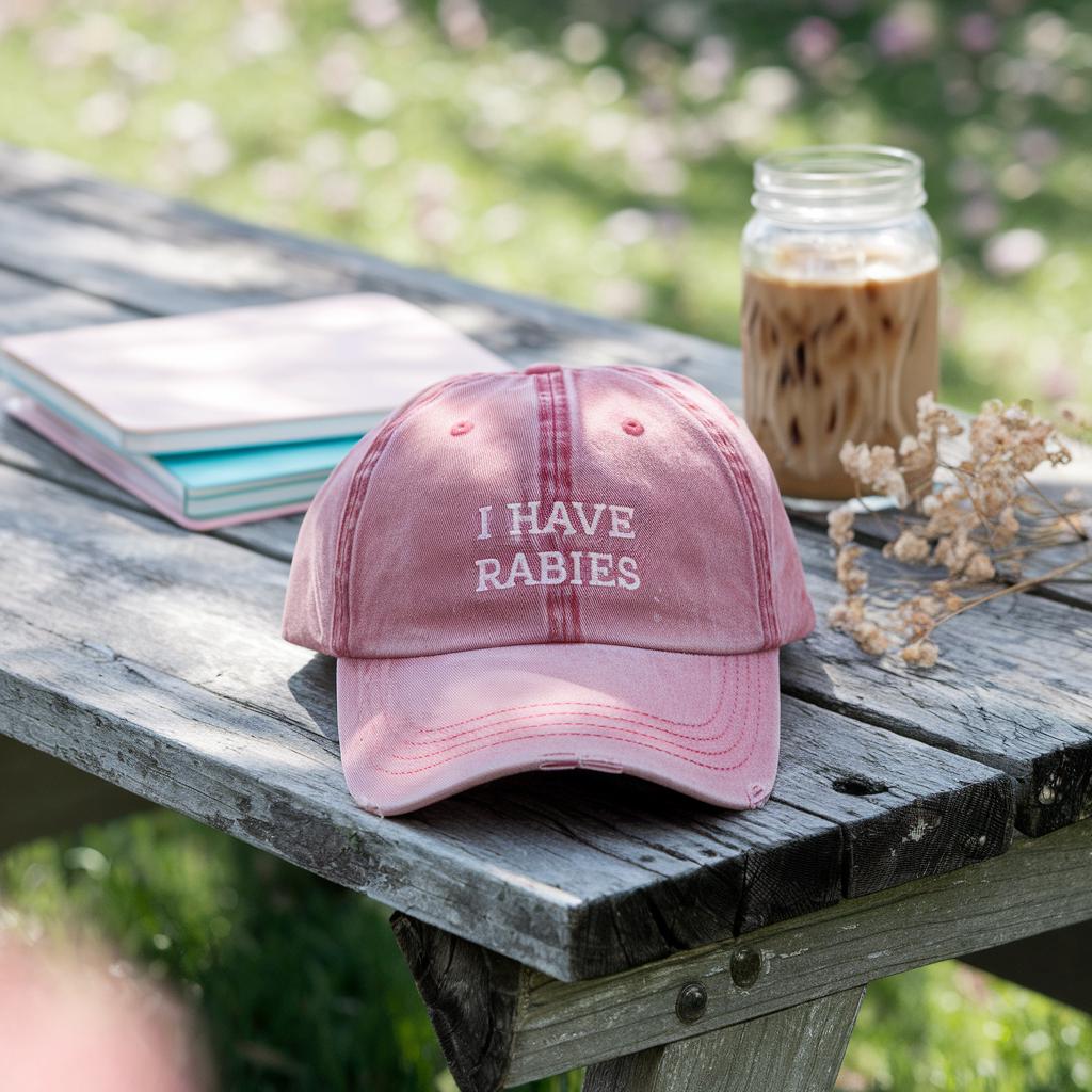 I Have Rabies Embroidered Hat, Funny Humor Embroidery Baseball Cap, Sarcasm Hat, Unhinged Meme Hat, Weird Dark Humor Sarcastic Womens Hat
