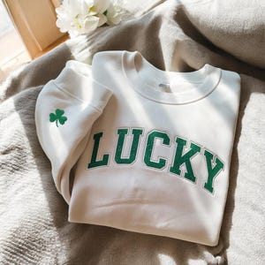 Embroidered Glitter Lucky Sweatshirt, St. Patrick's Day Crewneck image 3