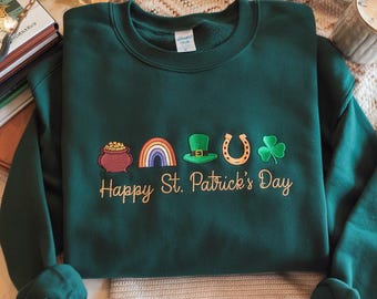 Sweat-shirt brodé Saint-Patrick, breloques porte-bonheur arc-en-ciel