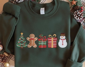 Embroidered Christmas Sweatshirt, Gingerbread Cookies, Holiday Sweater