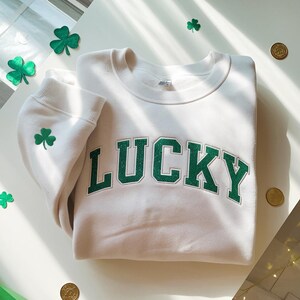 Embroidered Glitter Lucky Sweatshirt, St. Patrick's Day Crewneck image 2