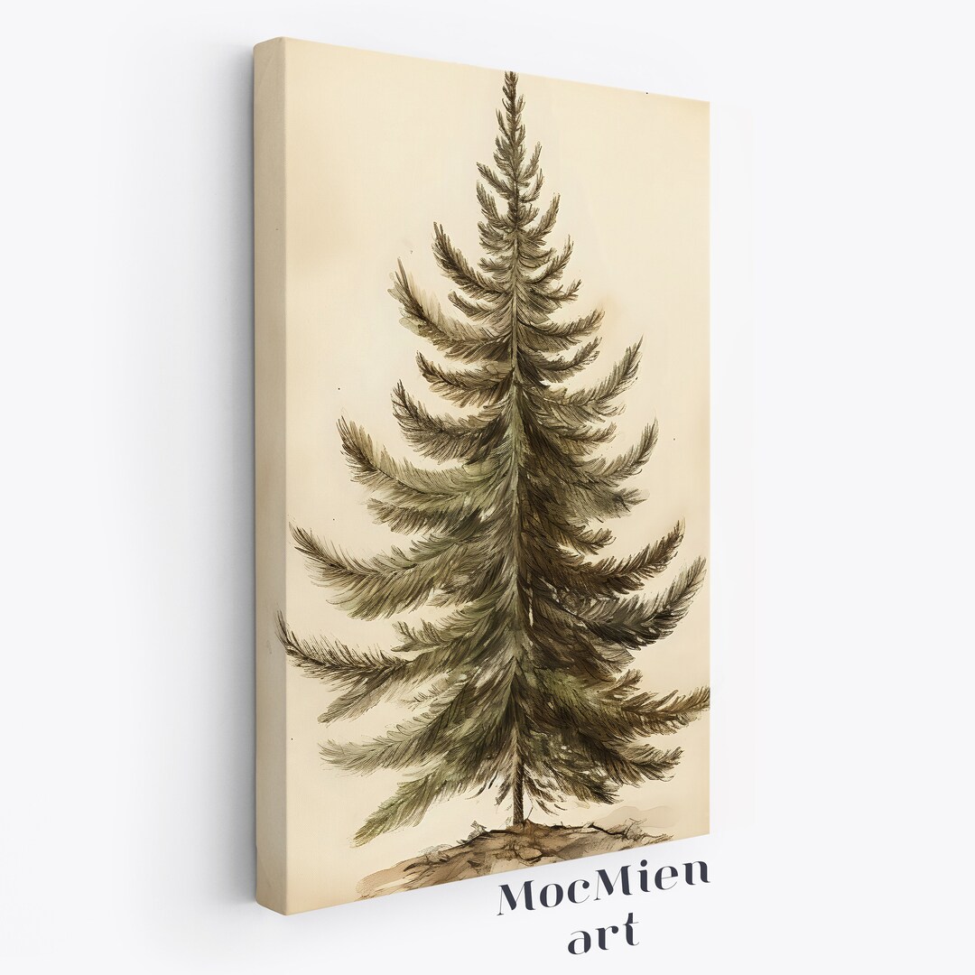 Retro Vintage Pine Tree Canvas Poster Natural Wall Art Christmas Wall