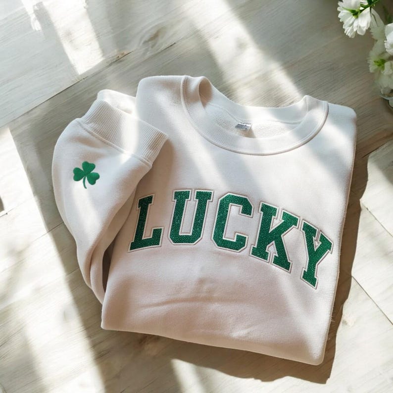 Embroidered Glitter Lucky Sweatshirt, St. Patrick's Day Crewneck image 5