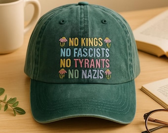 Cappello ricamato "No Kings in America", berretto con dichiarazione politica, cappello anti-MAGA, berretto con abbigliamento di protesta, cappello Resist, rifiuto dell'oligarchia repubblicana