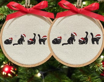 刺繍入り黒猫クリスマスオーナメント、吊り下げ式猫オーナメント、クリスマスギフト、ペットオーナメント、猫好きへのギフト、猫ママへのギフト