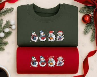Sudadera navideña bordada con muñeco de nieve, bonita camiseta de muñeco de nieve, camiseta navideña, bonita camiseta de invierno, regalo para Navidad, camiseta navideña