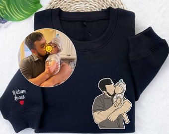 Custom Embroidered Sweatshirt Father Day Gift Photo Sweatshirt Couple Sweatshirt Couples Portrait Custom Photo Hoodie Personalized