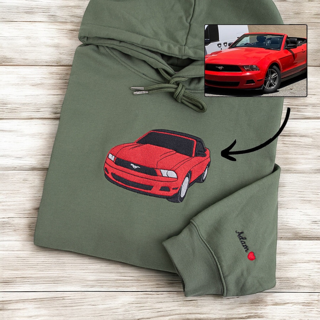 Custom Embroidered Car Hoodie Car Photo Embroidered Sweatshirt Custom Car  Hoodie Anniversary Gifts for Men Car Lover Gift