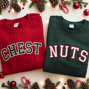 Broderade bröstnötter jultröjor för par, jultröja, matchande skjorta för par, matchande jultröja, julklapp till pojkvän