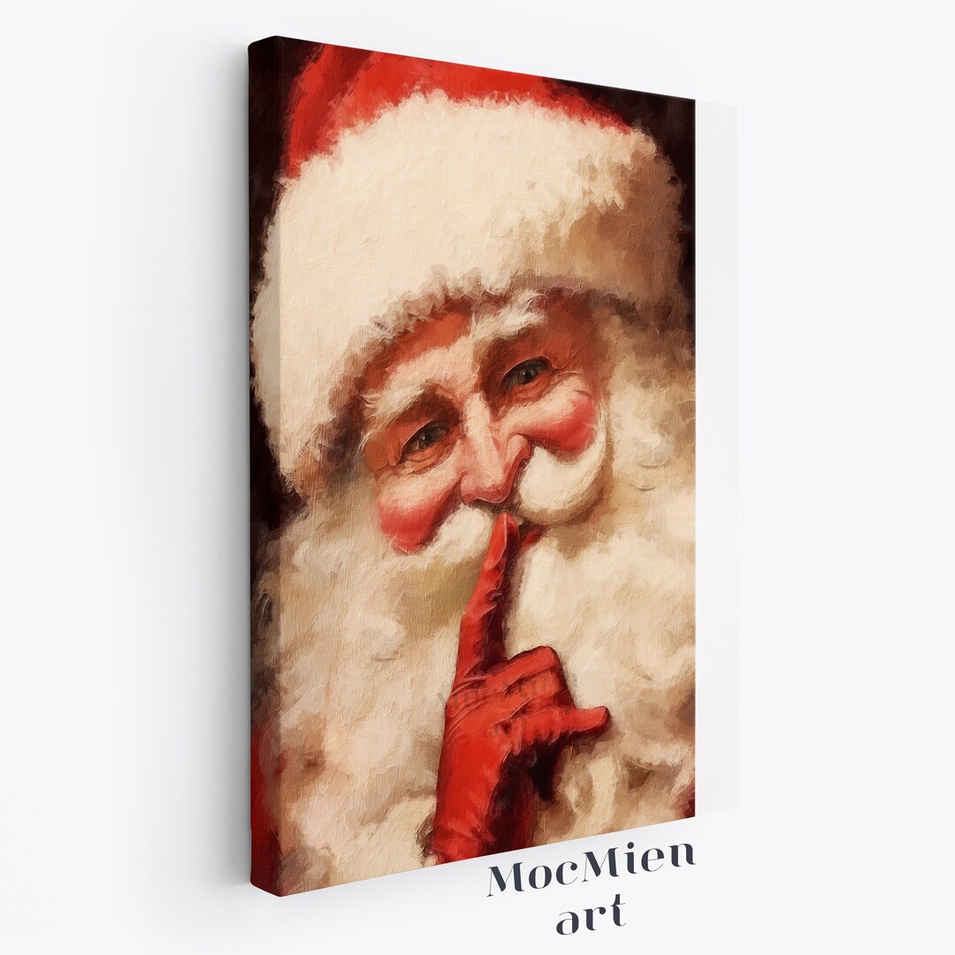 Shhh Santa Wall Art Portrait Canvas Poster Vintage Christmas Etsy