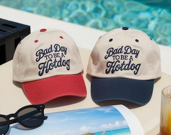 Bad Day To Be a Hot Dog Embroidered Trucker Hat, Baseball hat, Summer hat, Funny trendy trucker snapback hat Fourth of July hat, 4th of July