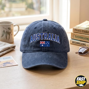 Australia Embroidered Hat, Australia Flag Side Patch Cap, Embroidered Soccer 2026 Country Flags Hat, Soccer Fan Apparel, Country Flag Hat