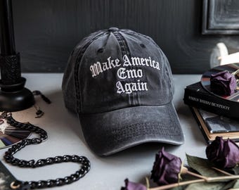 Embroidered Make America Emo Again Hat Embroidered Baseball Dad Cap MAGA Hat, Emo Hat, Golfer, Gift