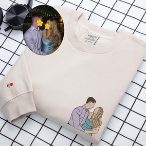 Op maat geborduurd sweatshirt Op maat geborduurd shirt Aangepaste fotoportret Op maat geborduurd shirt Huwelijkscadeau Familiesweater