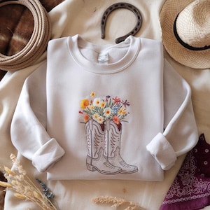 Embroidered Western Sweatshirt, Cowboy Boots Shirt, Western Graphic Tee, Cowgirl Tee , Horse Girl Shirt, Cowboy Gift, Gift For Women Western