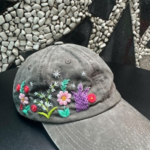 Hand Embroidery Flower Colorful Hat, Wildflowers Embroidered Hat, Personalized Baseball Cap, Vintage Embroidered Floral, Hat For Woman