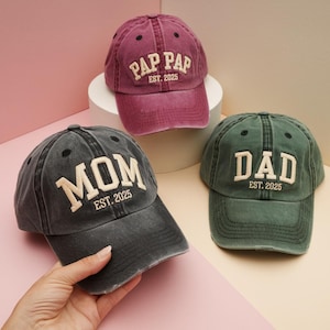 Embroidered Personalized Mom & Dad Vintage Baseball Hats - Est. 2024 (Custom Embroidered), Custom Mom Cap, Mom Washed Cap, Dad Washed Hat