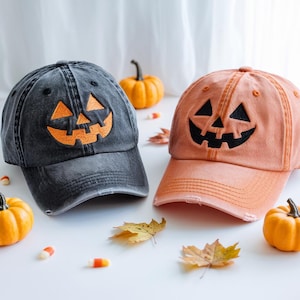 Jack-o-lantern Pumpkin Embroidered Baseball Hat, Spooky Season Embroidered Cap, Halloween Costumes Hat, Vintage Dad Cap, Halloween Gift
