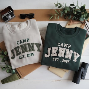 Custom Embroidered Camp Bachelorette Party SweatShirt, Mountain Bride Tee Camp Camping Tees Camp Themed Lake Bachelorette Shirts Camping Tee
