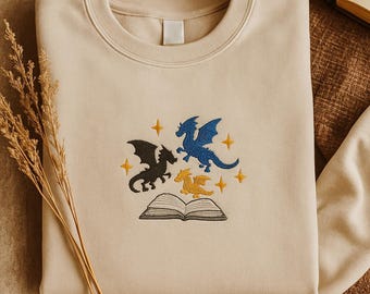 Felpa con ricamo della Quarta Ala, ricamo di libri con draghi e pagine, regalo per lettori, felpa con ricamo Onyx Storm Iron Flame Basiath