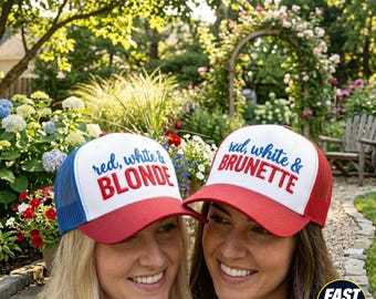 Red White & Blonde Hat, Red White And Brunette Embroidered Mesh Trucker Hat, Patriotic Hat, 4Th Of July Hat, America Hat Trendy Hat