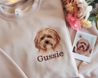 Custom Pet Portrait Embroidered Sweatshirt, Personalized Dog Cat Memorial Gift