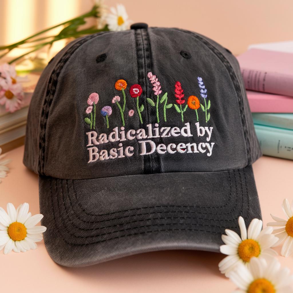Embroidered Radicalized By Basic Decency Hat, Social Justice Activist hat, Embroidered Anti Trump hat, Save Democracy resistance hat
